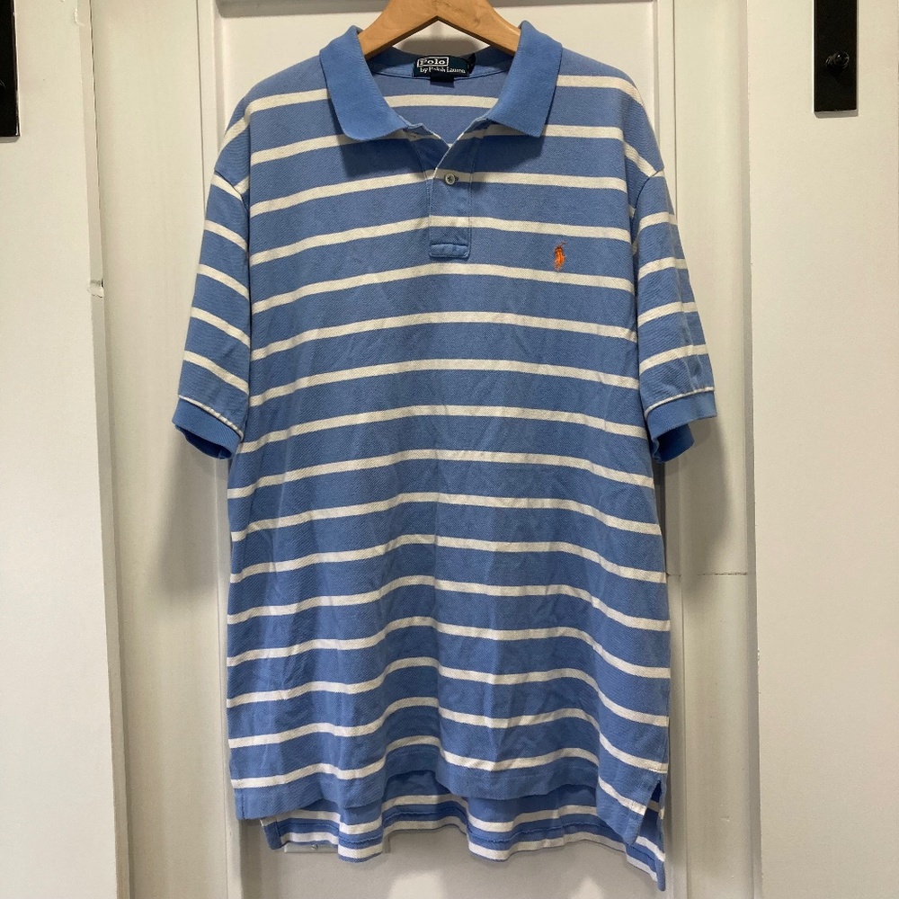 Polo Ralph Lauren Blue & White Stripe Collared Polo Shirt Size XXL